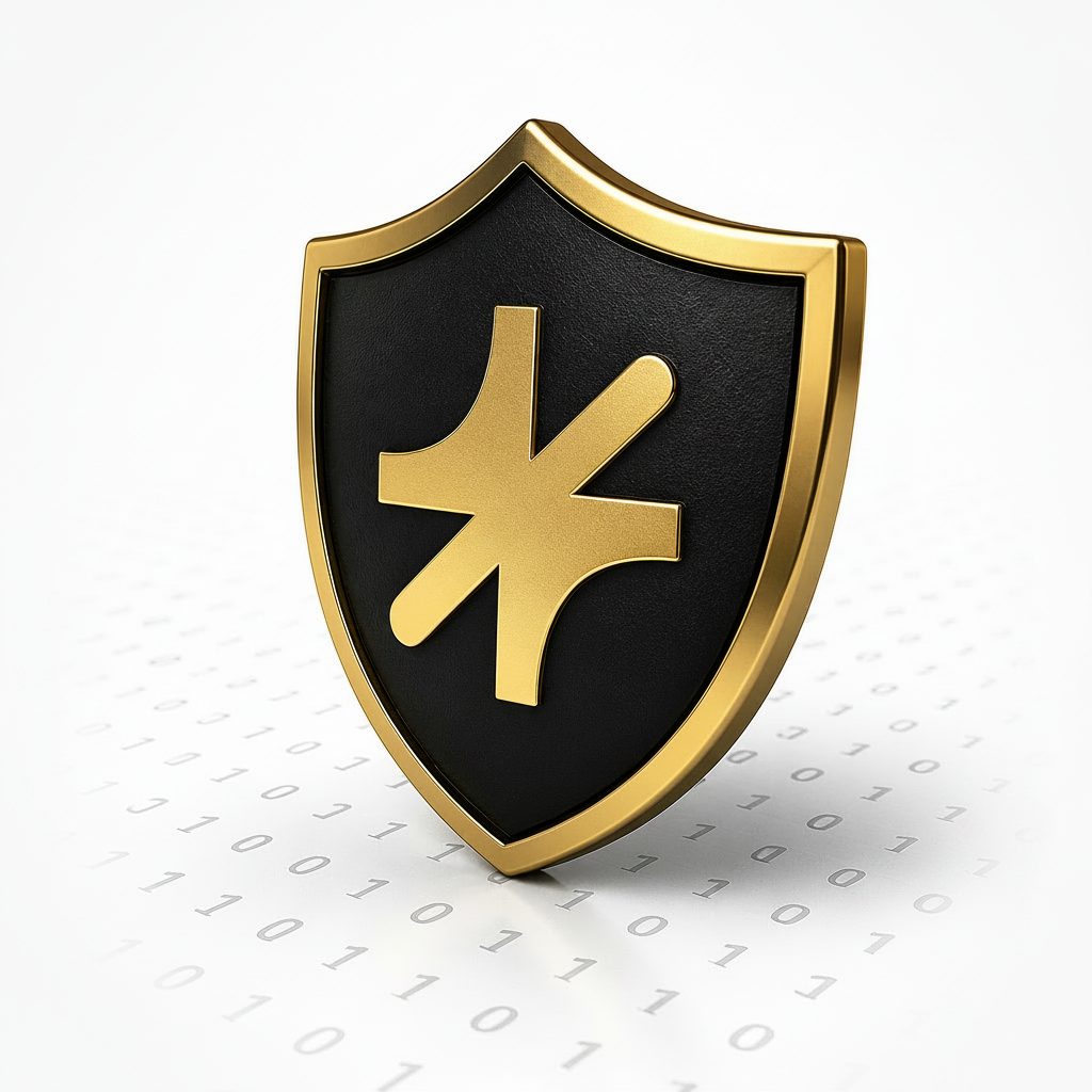 Vault shield with gold accents, symbolising encryption and protection